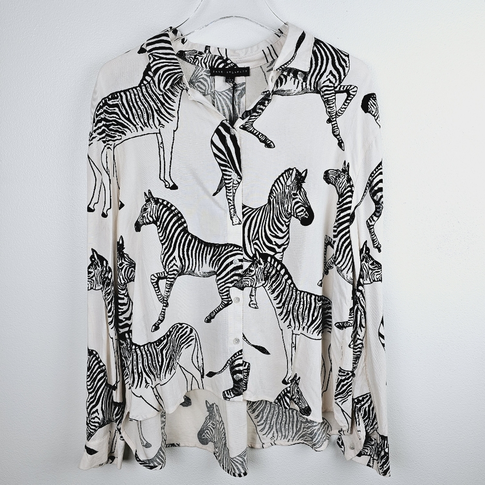 Jane and Delancey Black and White Zebra Print Button Down Shirt
